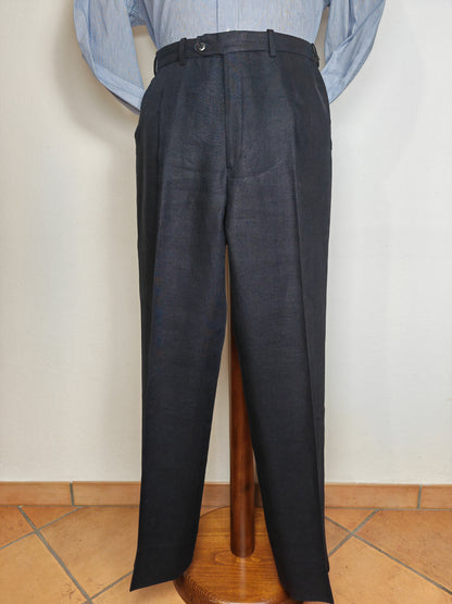 Completo doppiopetto sartoriale anni '70 in puro lino blu - tg. 46
