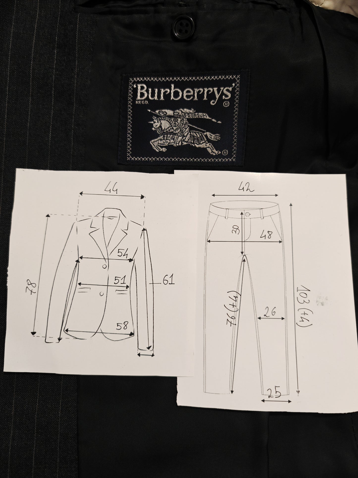 Completo Burberrys anni '80/' 90 antracite gessato - tg. 50