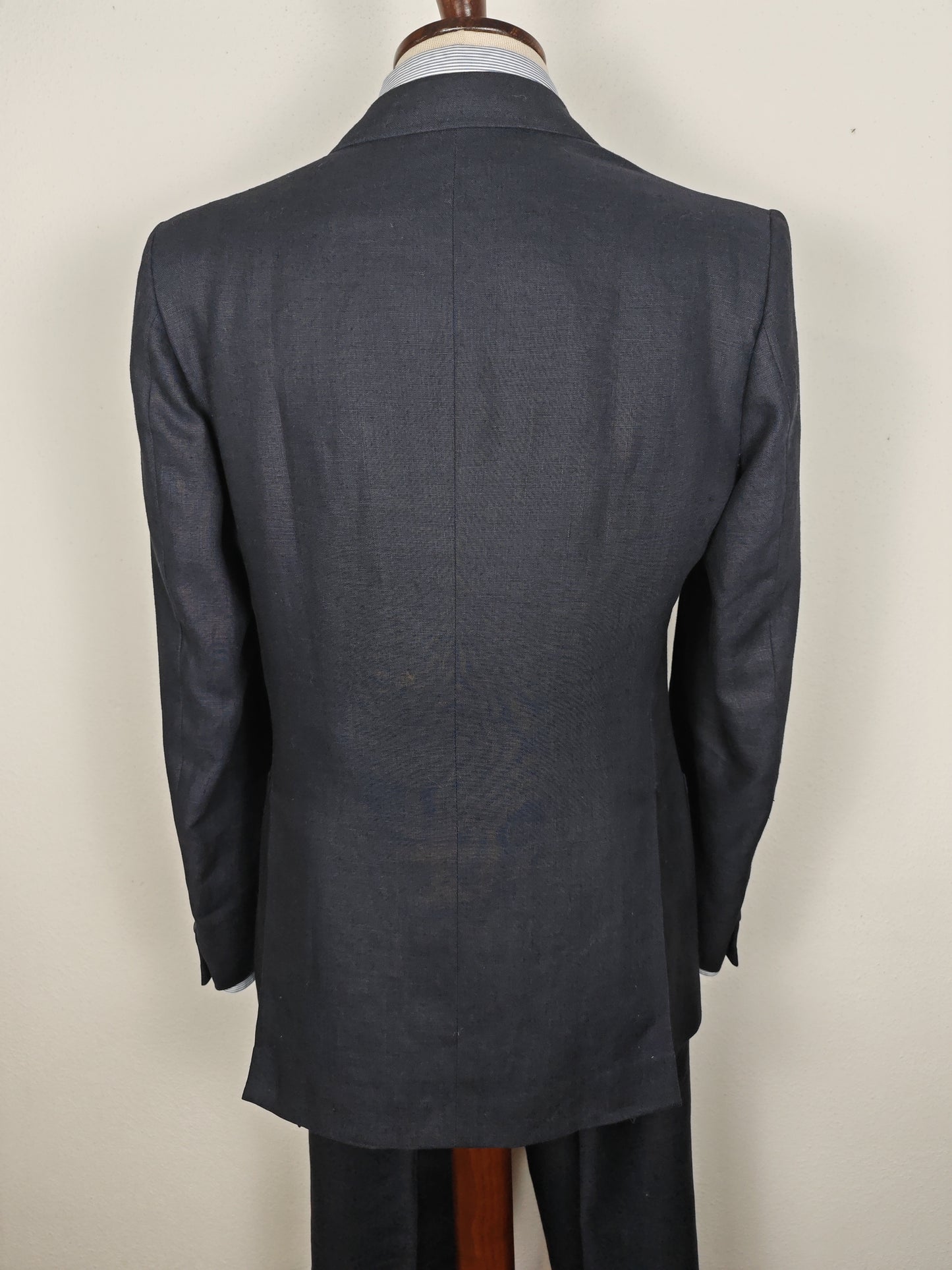 Completo doppiopetto sartoriale anni '70 in puro lino blu - tg. 46