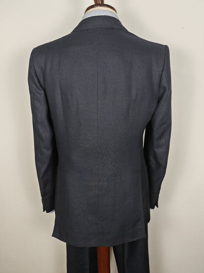 Completo doppiopetto sartoriale anni '70 in puro lino blu - tg. 46