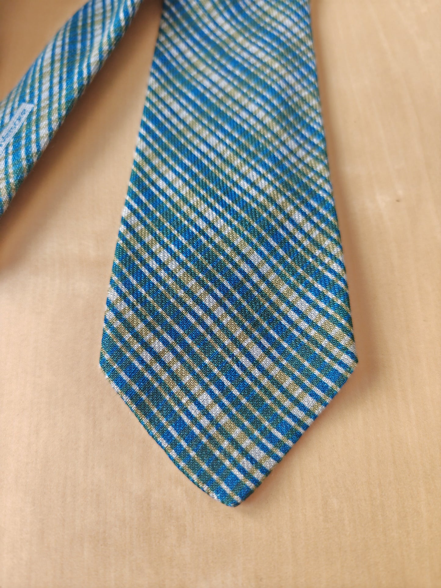 Cravatta Versace vintage fantasia reticolo azzurro