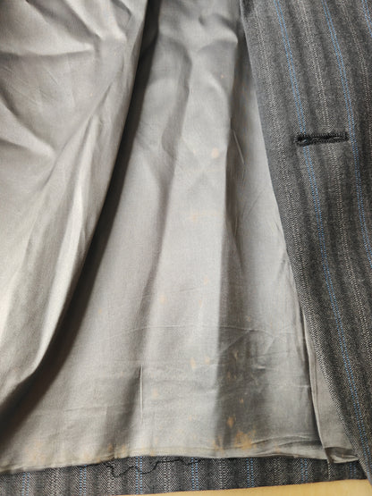 Completo anni '70/'80 tessuto Marzotto grigio a righe fresco lana - tg. 54/56