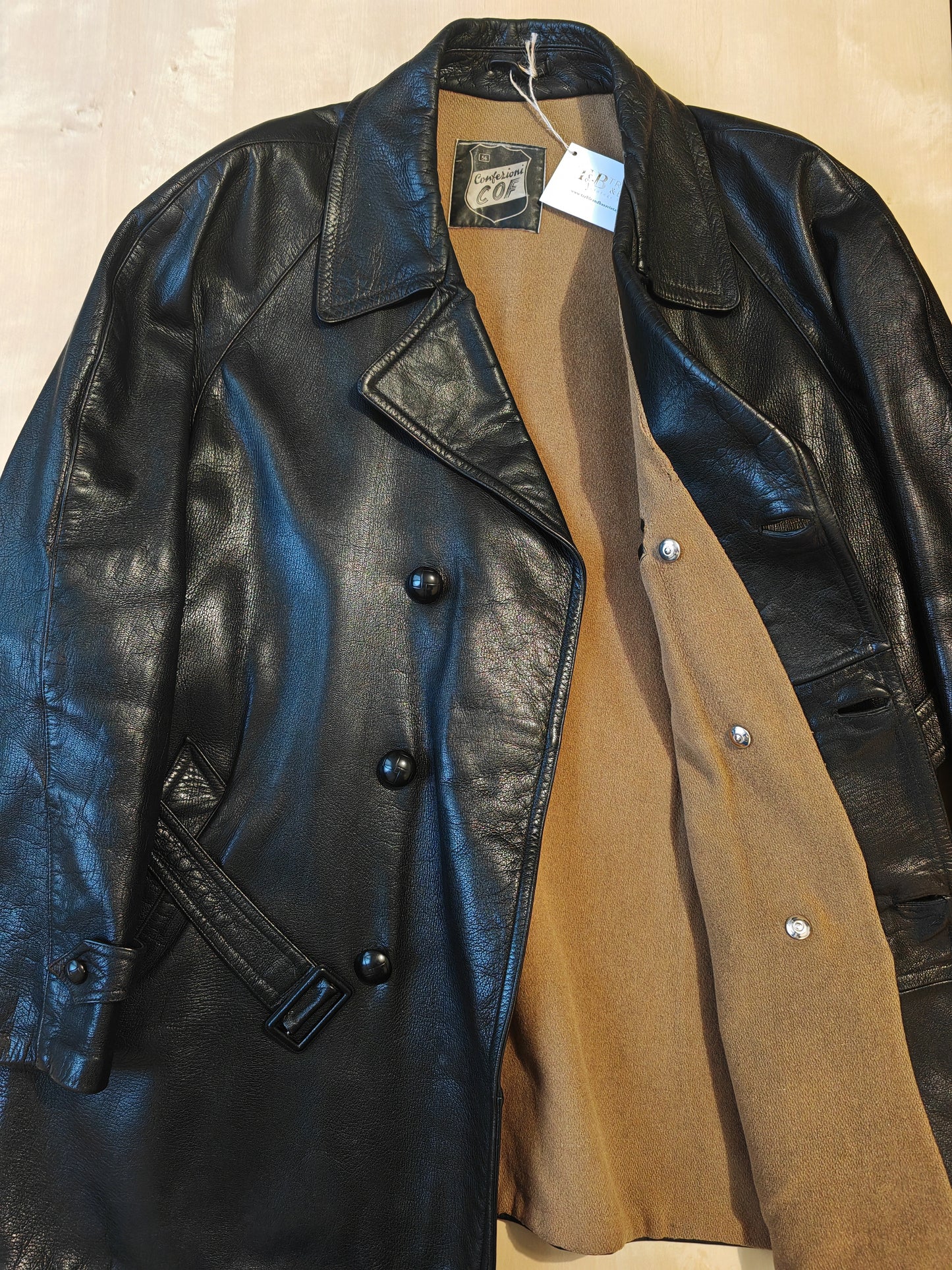 Giacca in pelle doppiopetto anni '50/'60 stile biker/militare - tg. 46-50