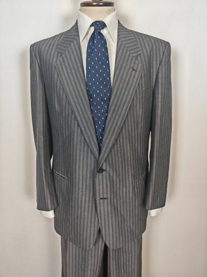 Completo anni '70/'80 tessuto Marzotto grigio a righe fresco lana - tg. 54/56