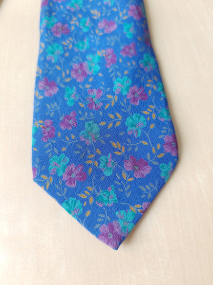 Cravatta Fendi vintage in crêpe indaco fantasia floreale