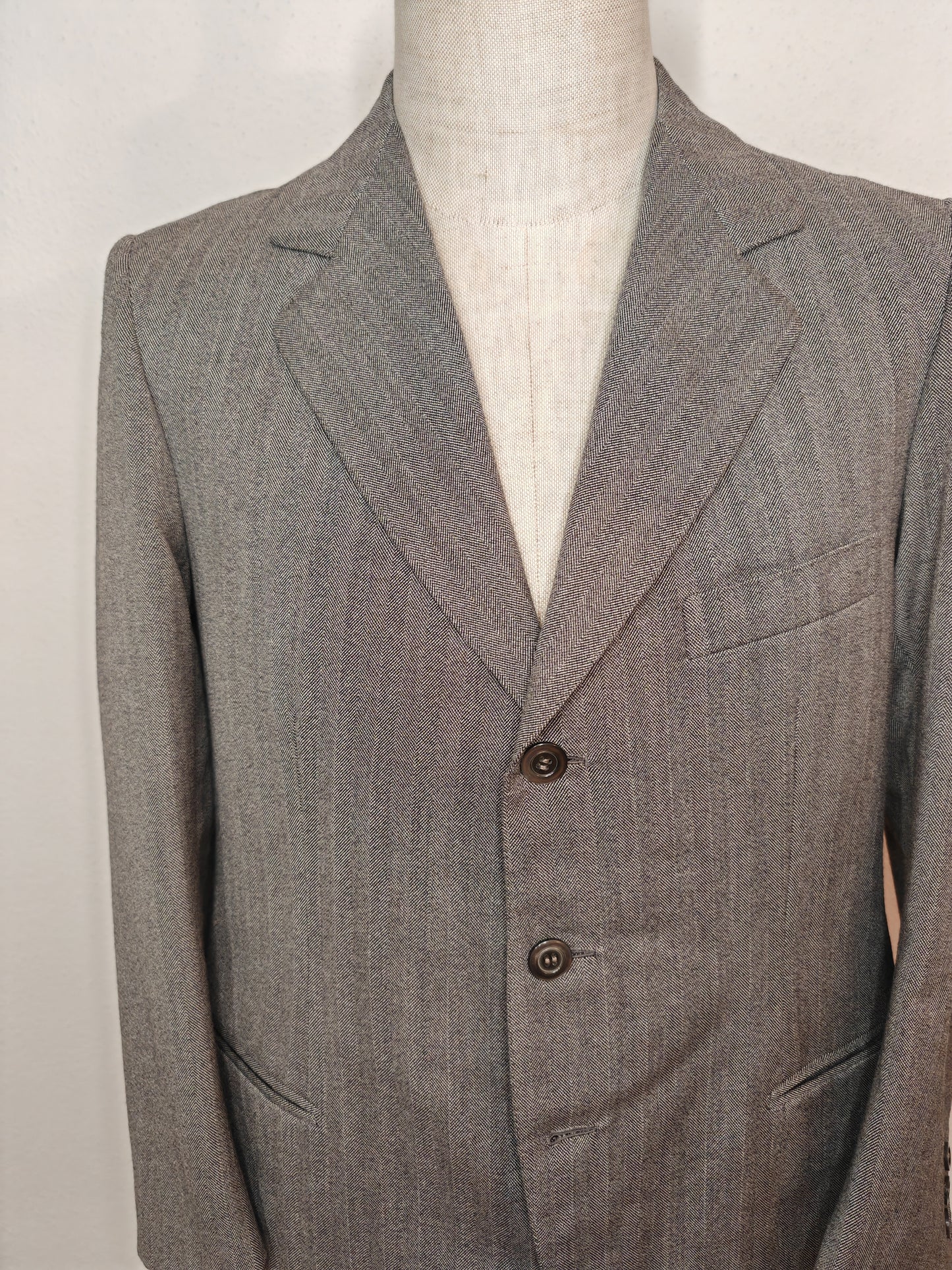 Giacca sartoriale anni '60/'70 herringbone grigio - tg. 46/48 corta