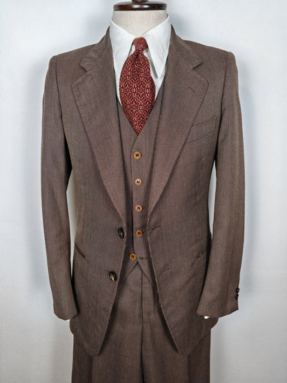Completo 3 pezzi svasato anni '70 marrone spigato - tg. 44