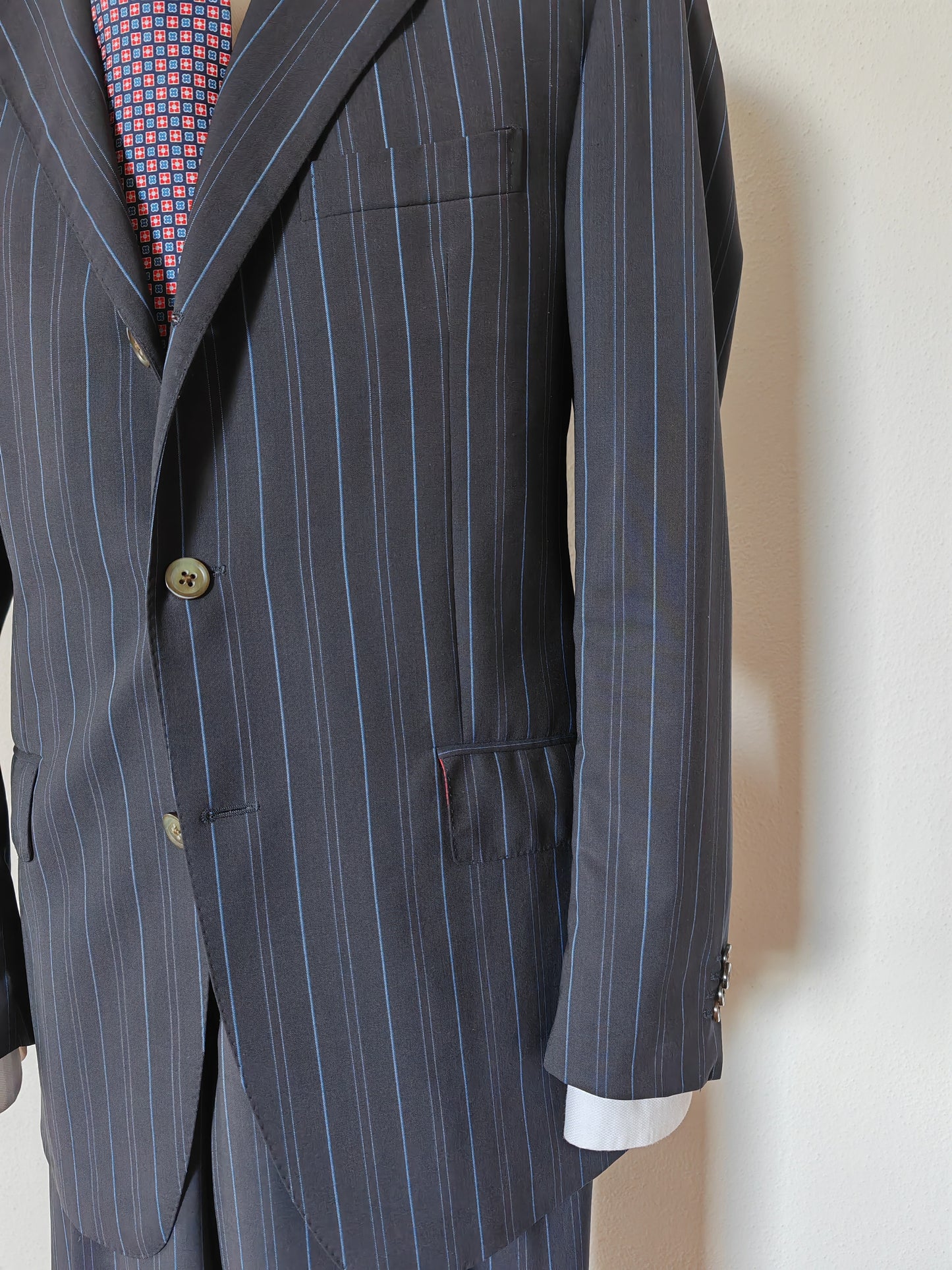 Etro, summer pinstripe suit with silk lining - size 54 ITA