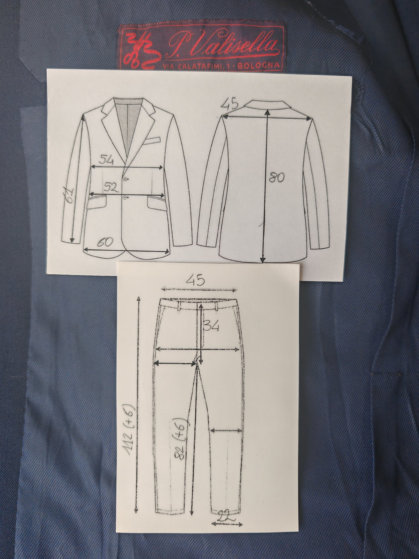 Completo sartoriale anni '60 twill di lana blu - tg. 50