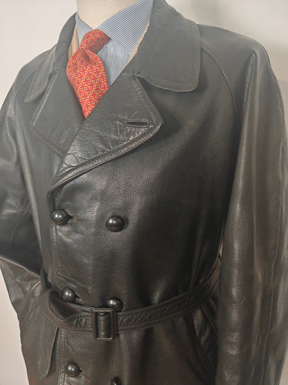 Giacca in pelle doppiopetto anni '50/'60 stile biker/militare - tg. 46-50