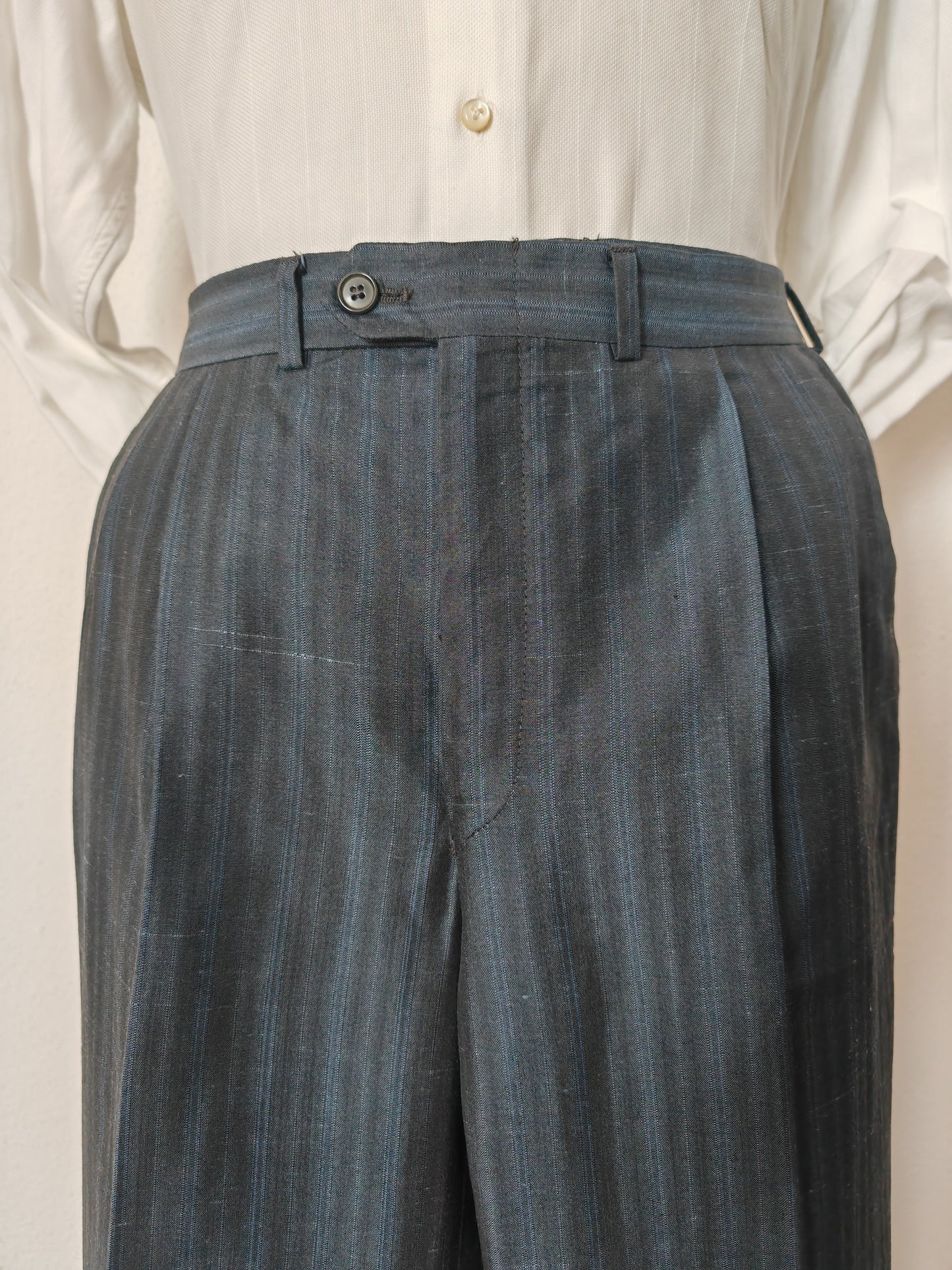 Completo anni '80 blu in pura seta shantung Marzotto - tg. 50