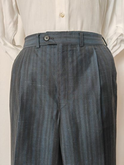 Completo anni '80 blu in pura seta shantung Marzotto - tg. 50