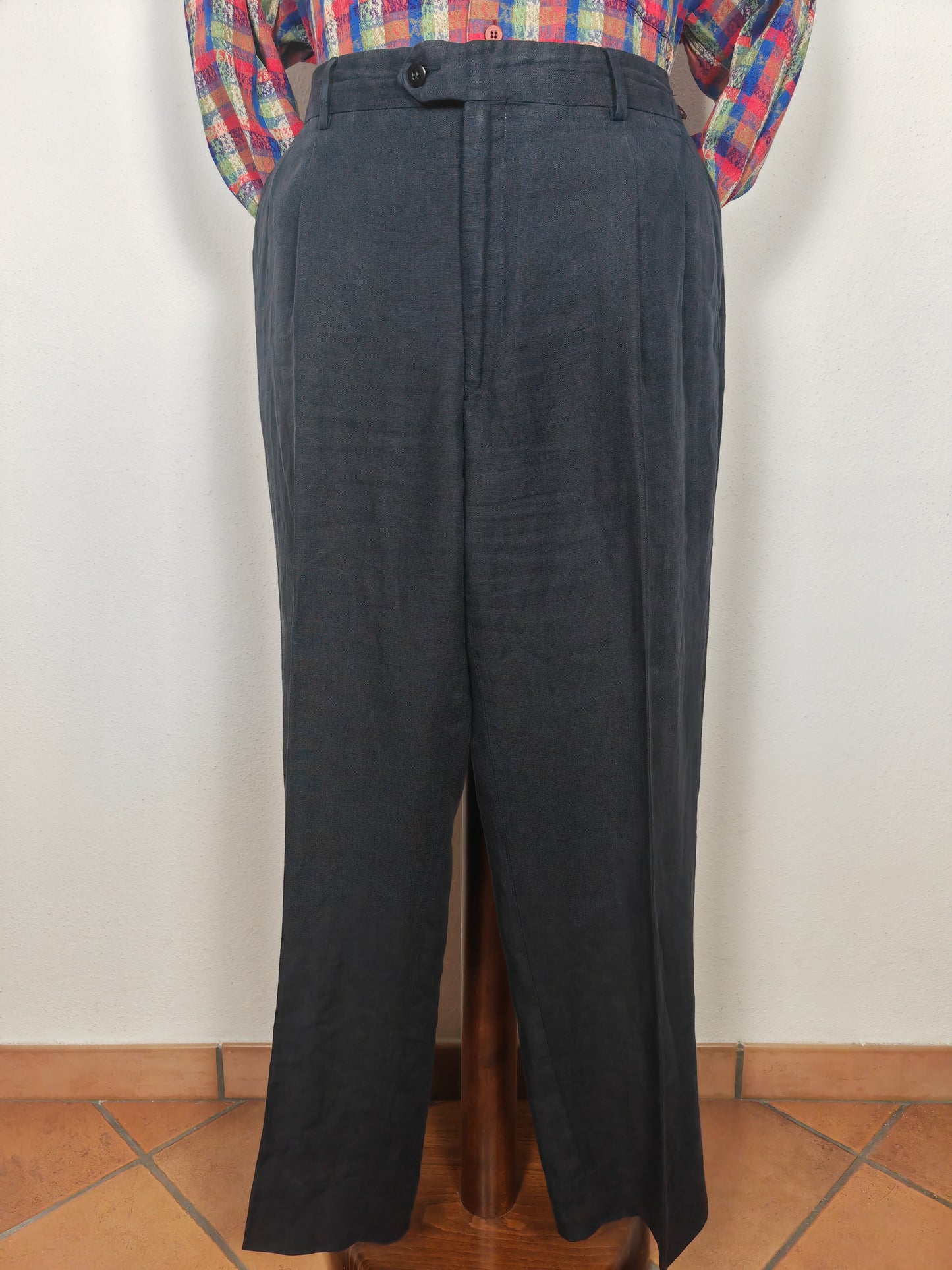 Pantalone blu 100% lino - tg. 54