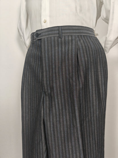 Completo anni '70/'80 tessuto Marzotto grigio a righe fresco lana - tg. 54/56