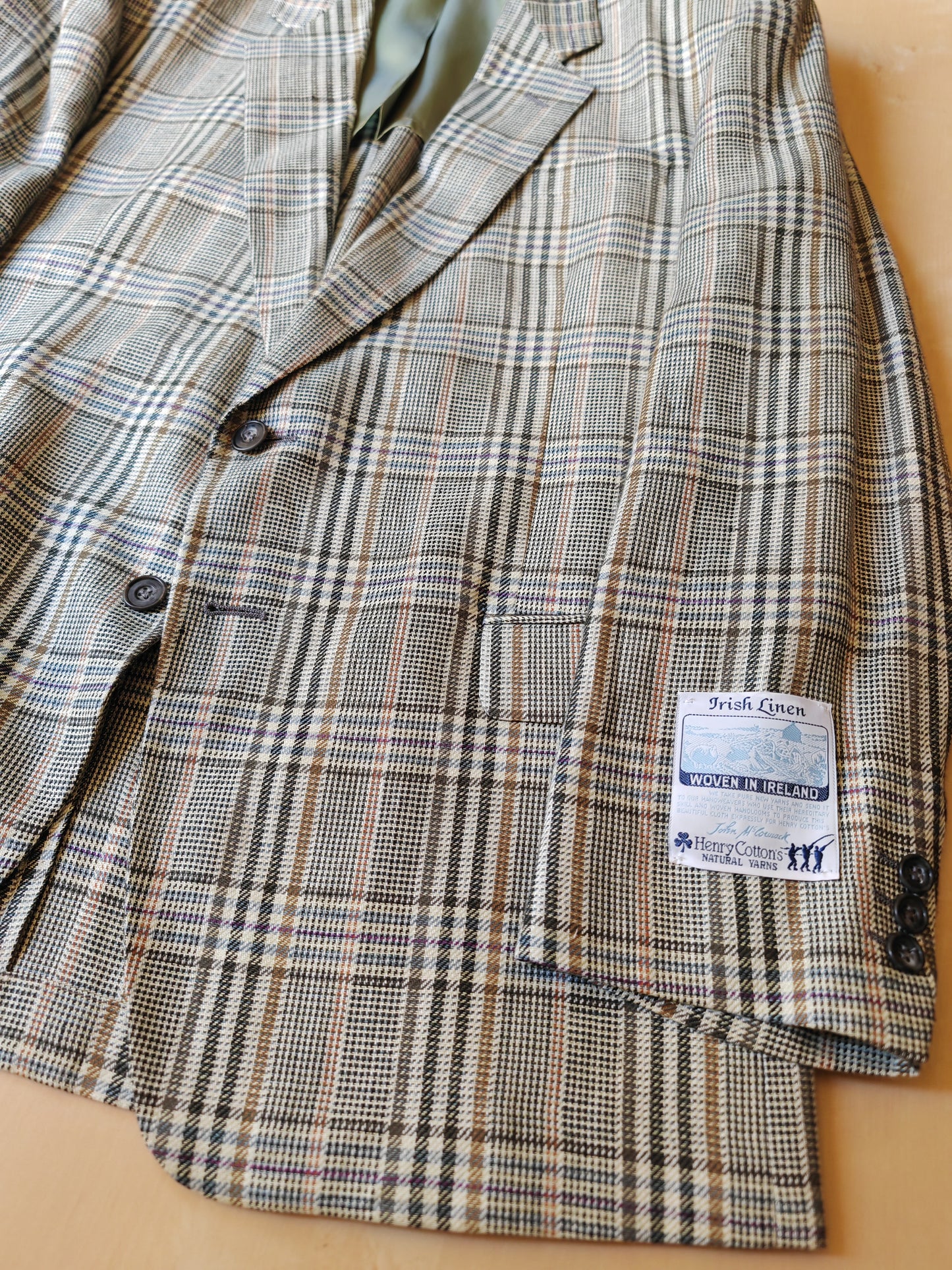 Summer checked jacket in 100% Irish linen, size 54 ITA