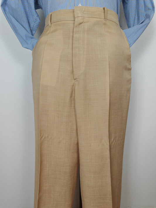 Pantalone anni '70 in tela misto lana beige - tg. 50