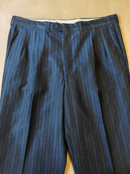 Completo anni '80 blu in pura seta shantung Marzotto - tg. 50