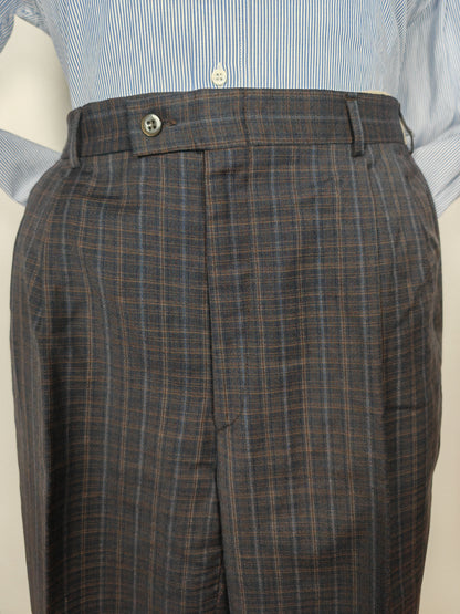 Pantalone anni '80 in fresco lana blu a quadri - tg. 48