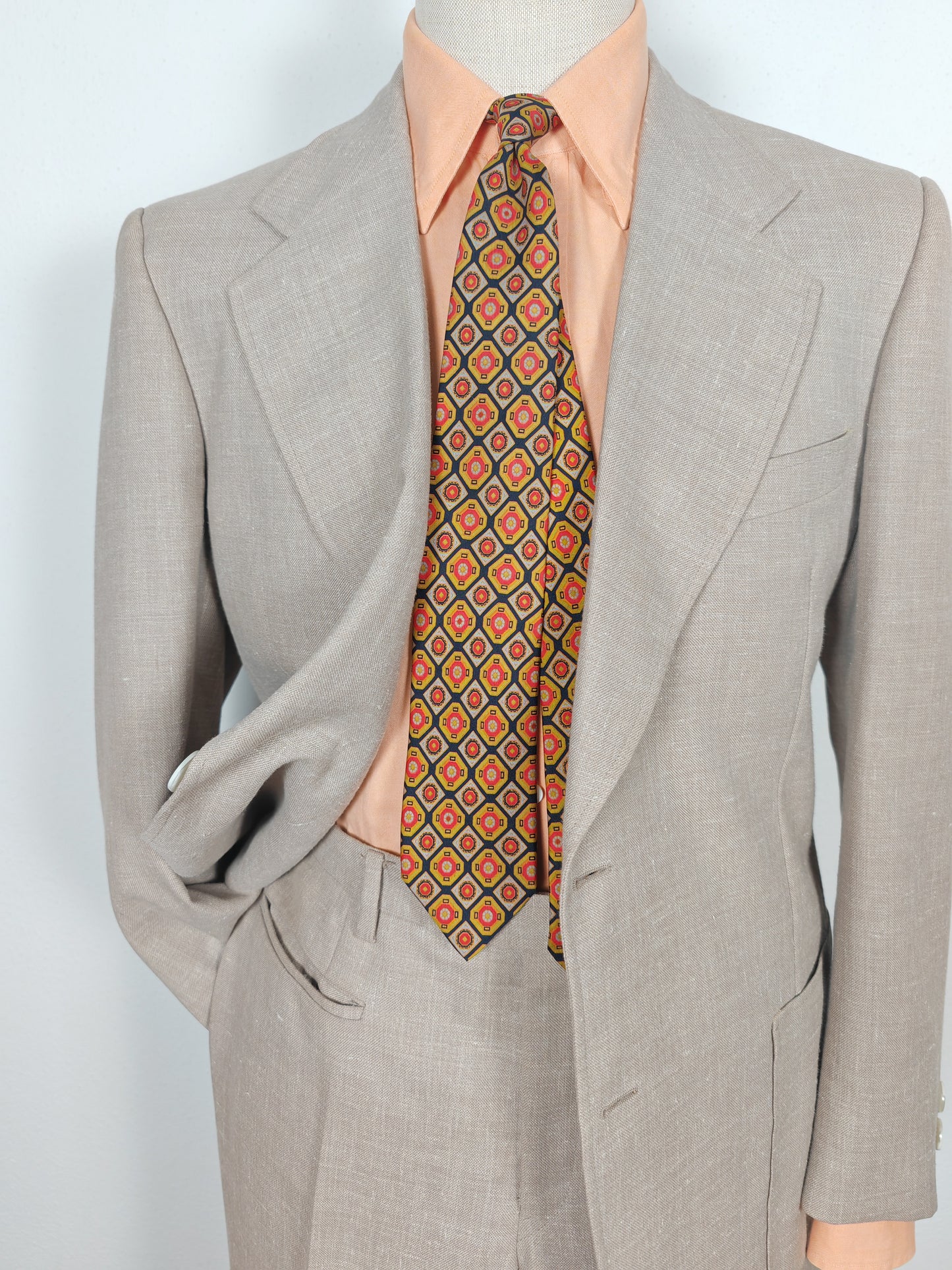 Completo estivo anni '70 in tela misto lino ecru - tg. 48/50