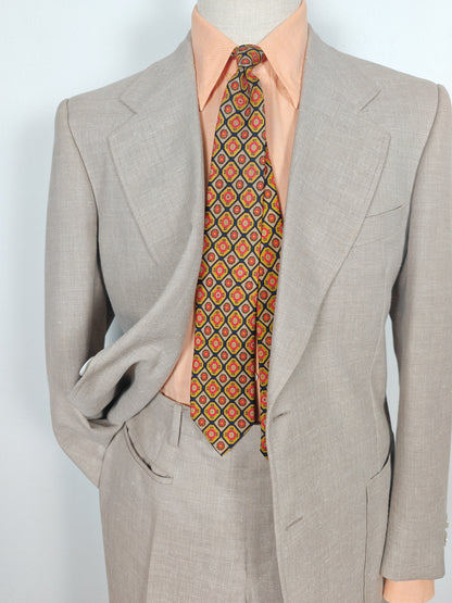 Completo estivo anni '70 in tela misto lino ecru - tg. 48/50