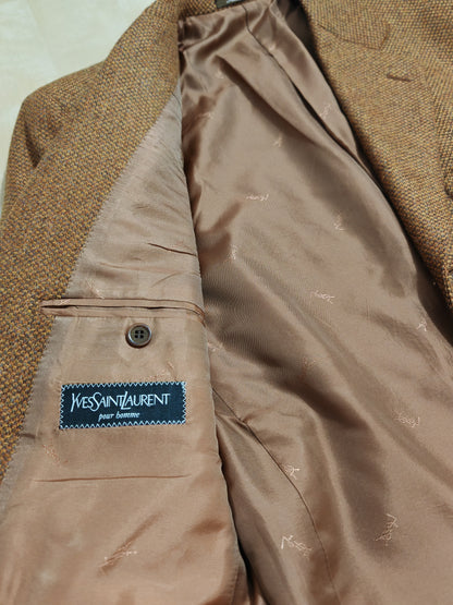 Giacca Yves Saint Laurent in tweed scozzese Crombie color tabacco - tg. 48