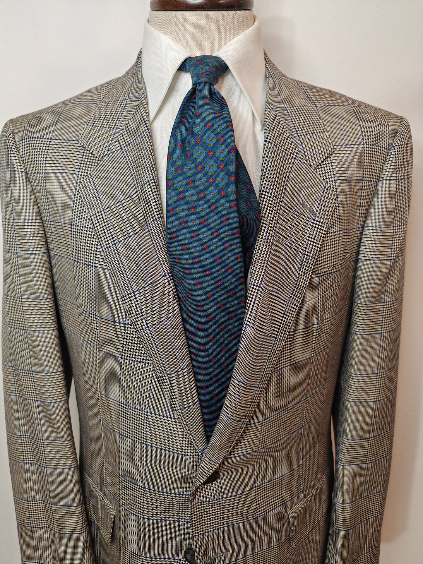 80s Ballantyne jacket, silk and wool prince of Wales - size 52