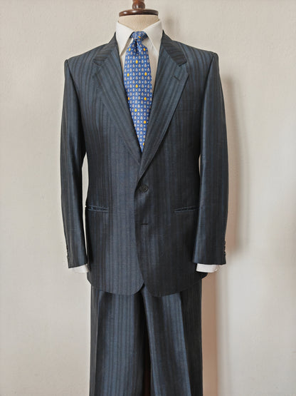 Completo anni '80 blu in pura seta shantung Marzotto - tg. 50
