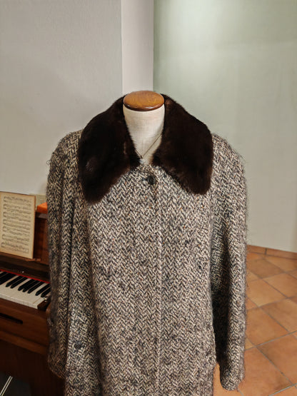 Cappotto Burberrys anni '80 in Irish tweed collo visone - tg. 46