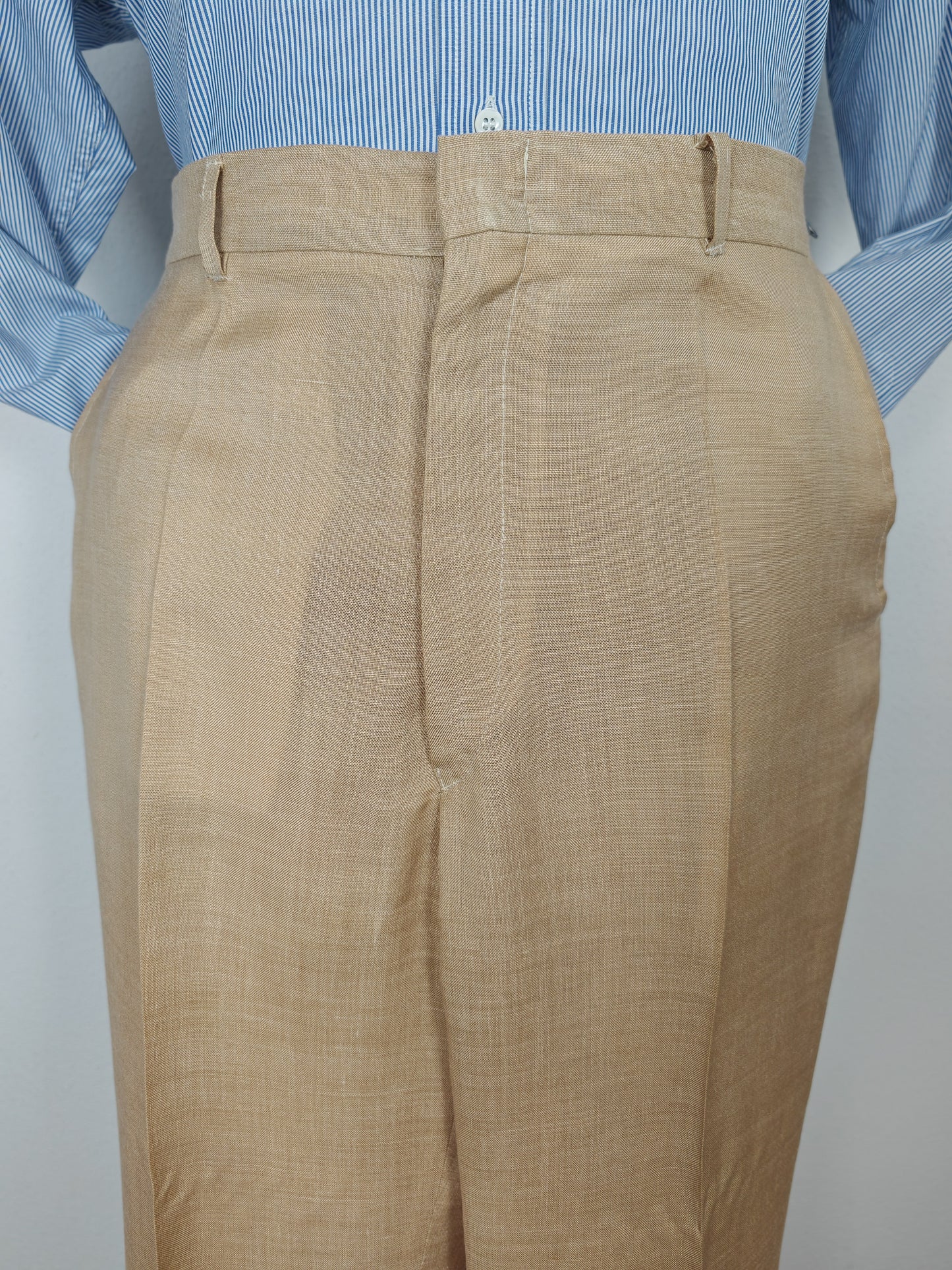 Pantalone anni '70 in tela misto lana beige - tg. 50