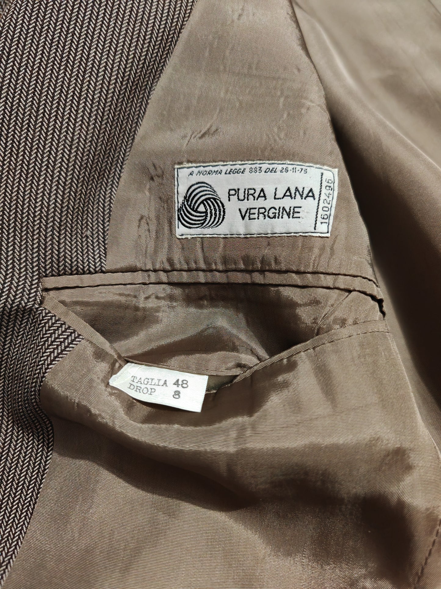 Completo 3 pezzi svasato anni '70 marrone spigato - tg. 44