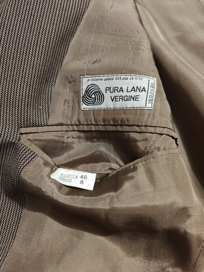 Completo 3 pezzi svasato anni '70 marrone spigato - tg. 44