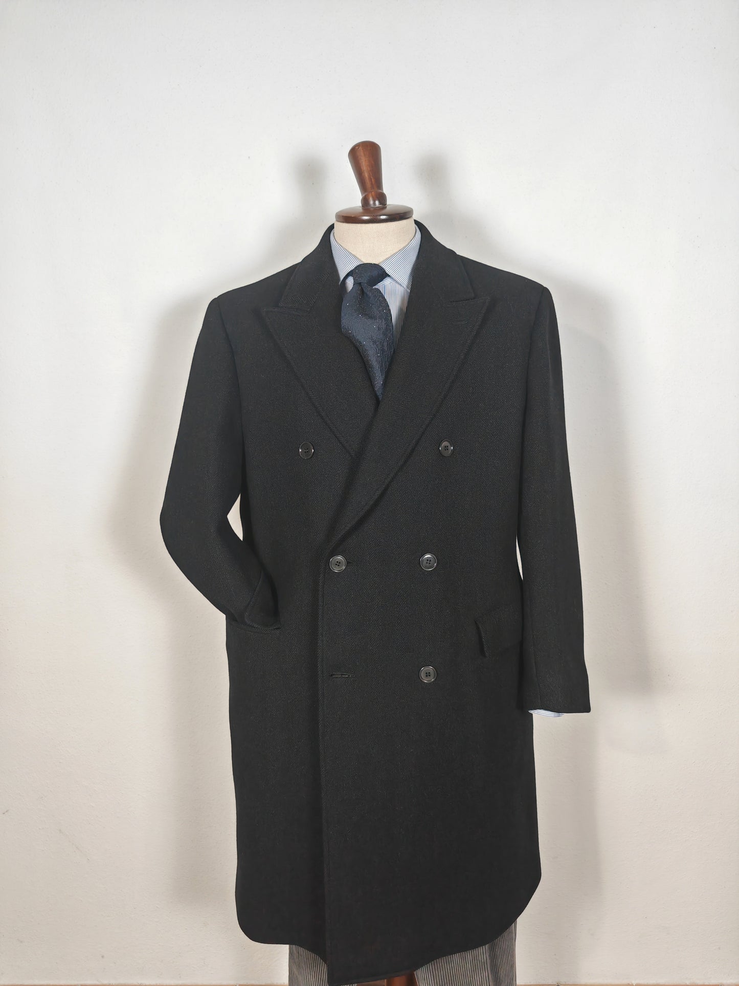 Cappotto doppiopetto anni '80 in panno spigato inglese - tg. 50