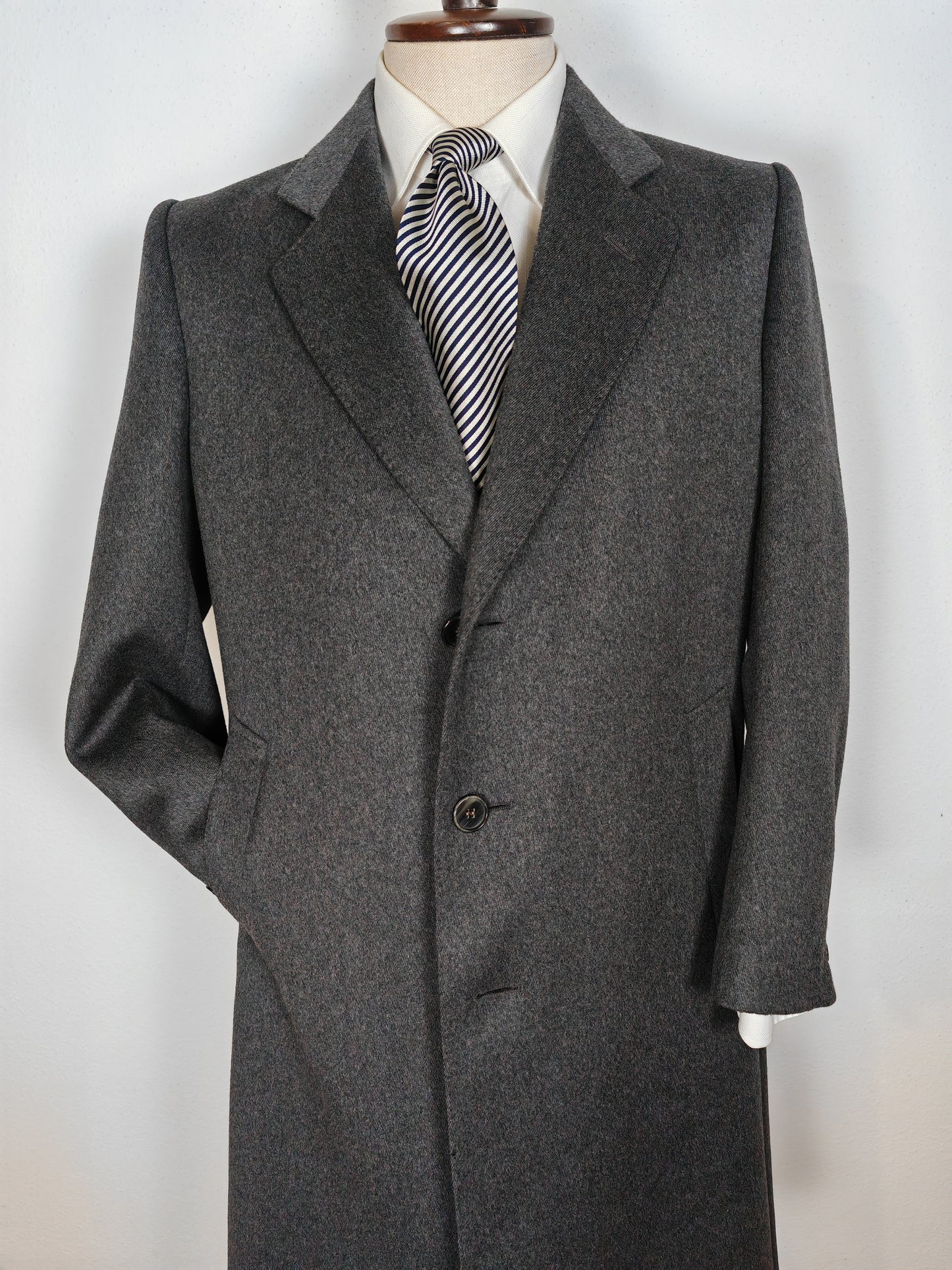 Cappotto anni '70 grigio fumo in twill di lana - tg. 46/48