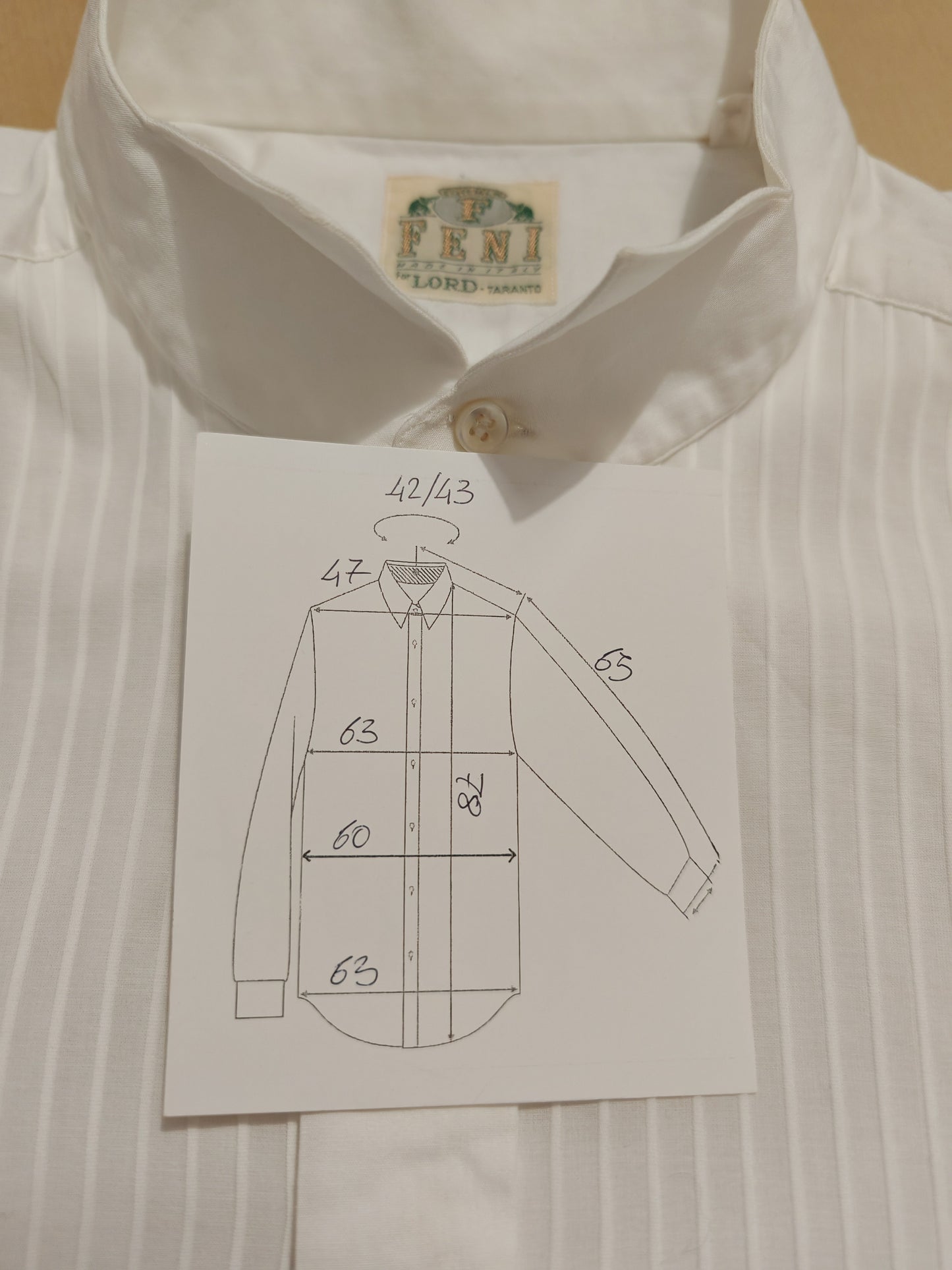 Camicia da smoking vintage collo diplomatico e sparato plissettato - tg. L/XL, collo 42/43