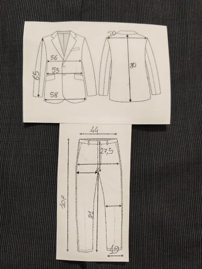 Completo 3 pezzi anni '90 in fresco lana blu gessato - tg. 50