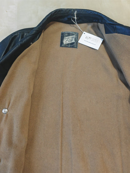 Giacca in pelle doppiopetto anni '50/'60 stile biker/militare - tg. 46-50