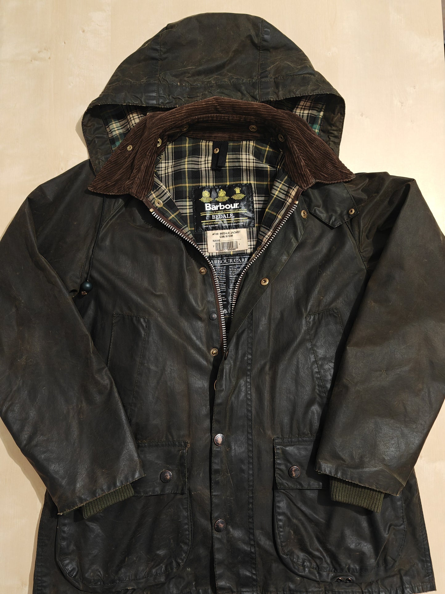 Barbour Bedale primi anni 2000 verde, con cappuccio - C38/97 cm