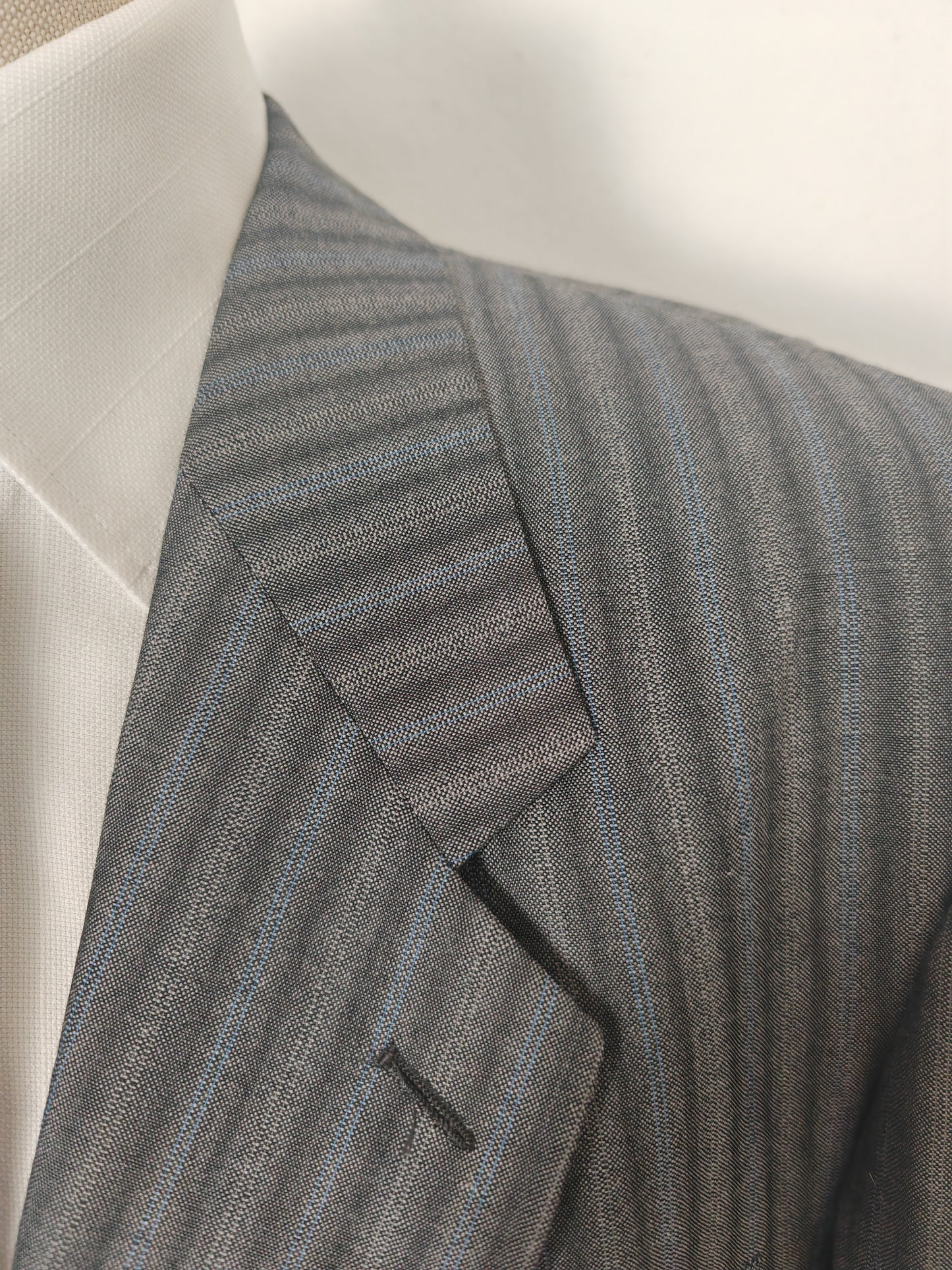 Completo anni '70/'80 tessuto Marzotto grigio a righe fresco lana - tg. 54/56