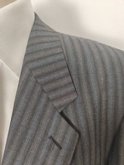 Completo anni '70/'80 tessuto Marzotto grigio a righe fresco lana - tg. 54/56