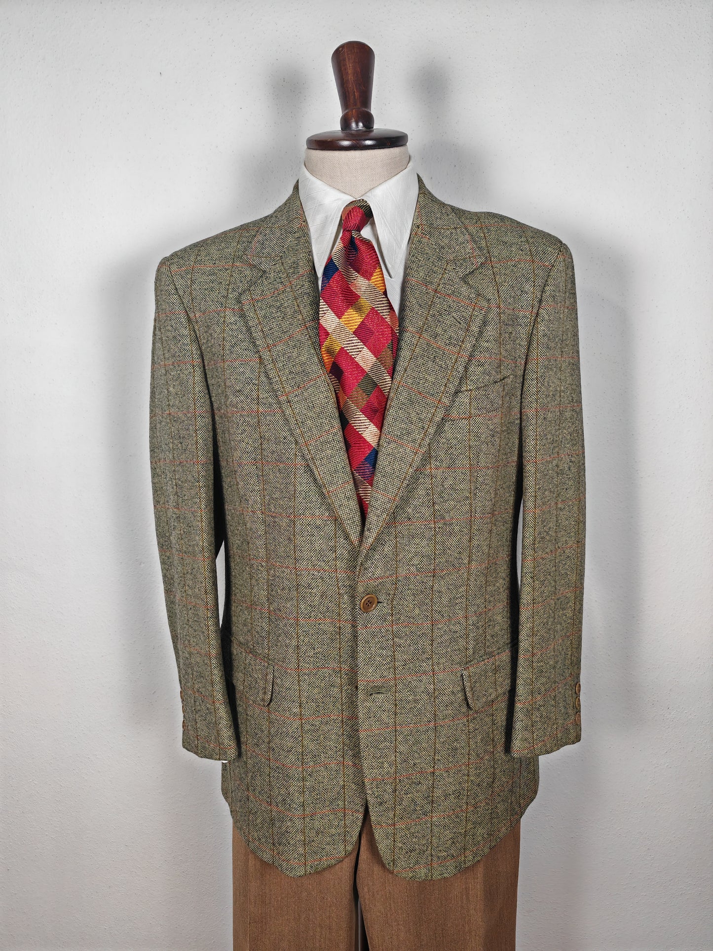 Giacca anni '80 in tweed cachi finestrato - tg. 50