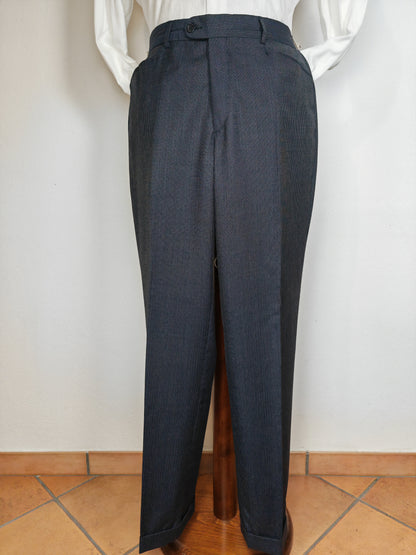 Completo 3 pezzi anni '90 in fresco lana blu gessato - tg. 50