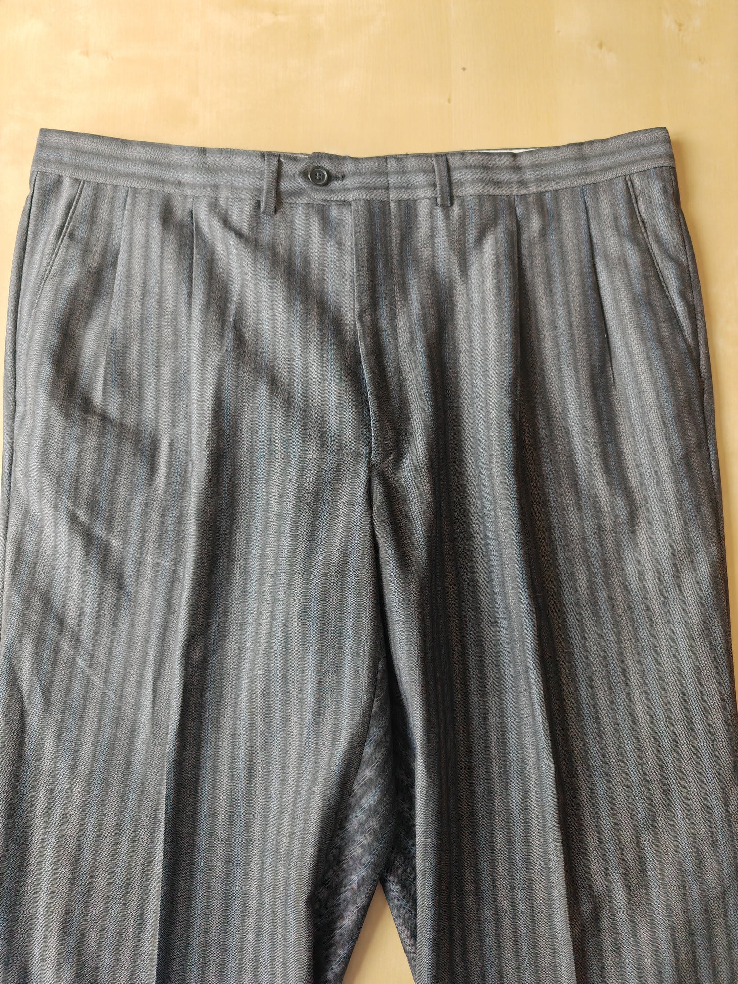 Completo anni '70/'80 tessuto Marzotto grigio a righe fresco lana - tg. 54/56