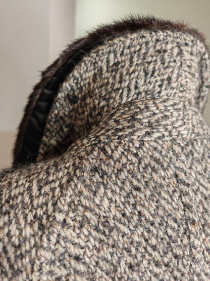 Cappotto Burberrys anni '80 in Irish tweed collo visone - tg. 46