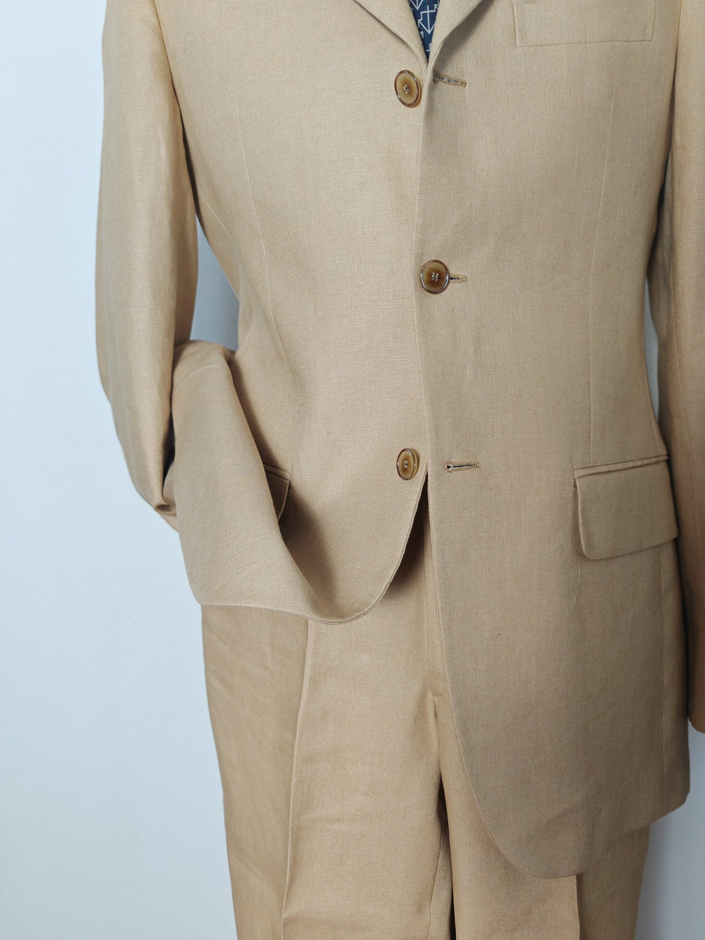 Completo anni '90 in puro lino irlandese beige - tg. 46/48