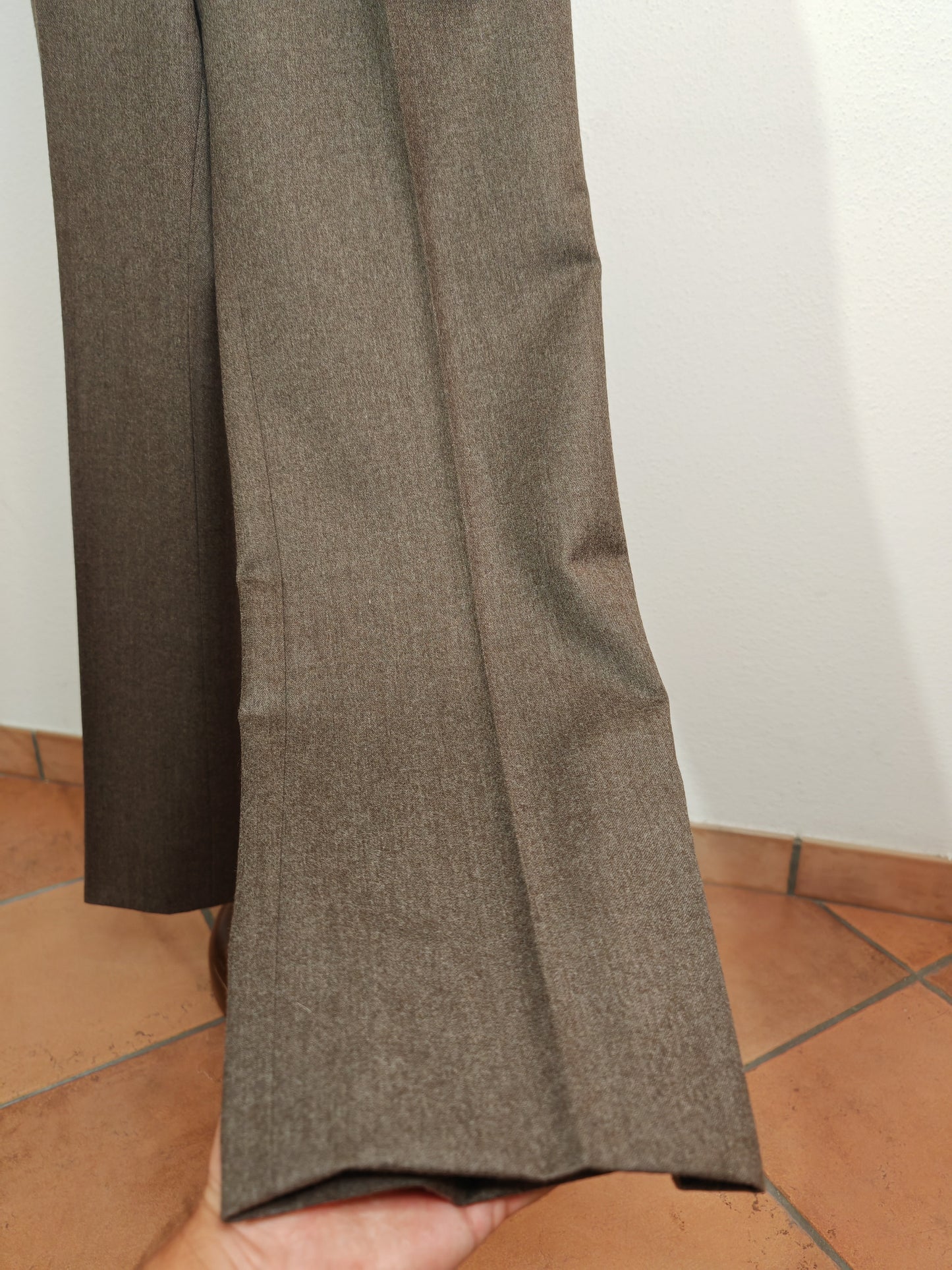 Pantalone anni '70 marrone tabacco in flanella di lana - tg. 44/46