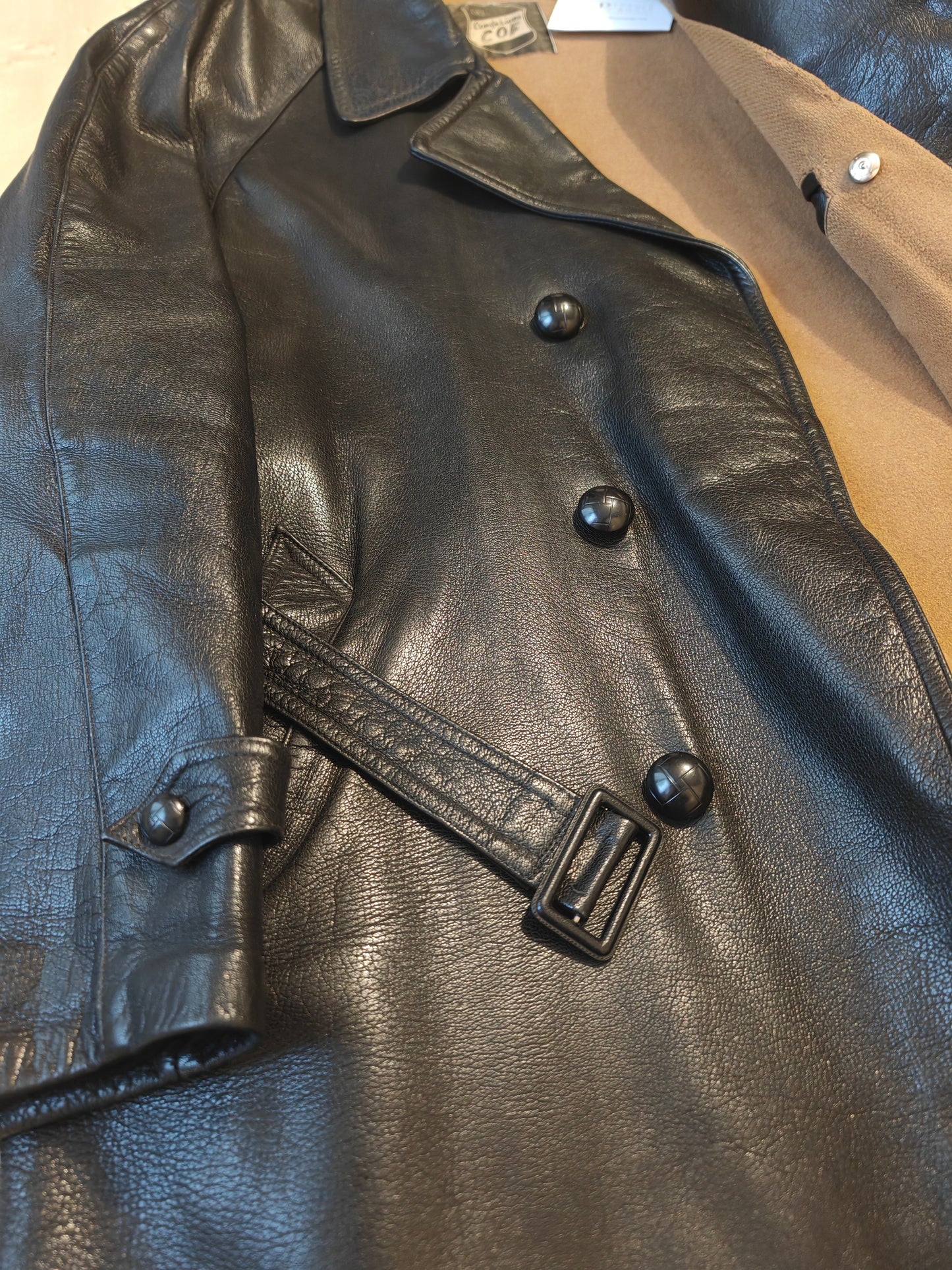 Giacca in pelle doppiopetto anni '50/'60 stile biker/militare - tg. 46-50