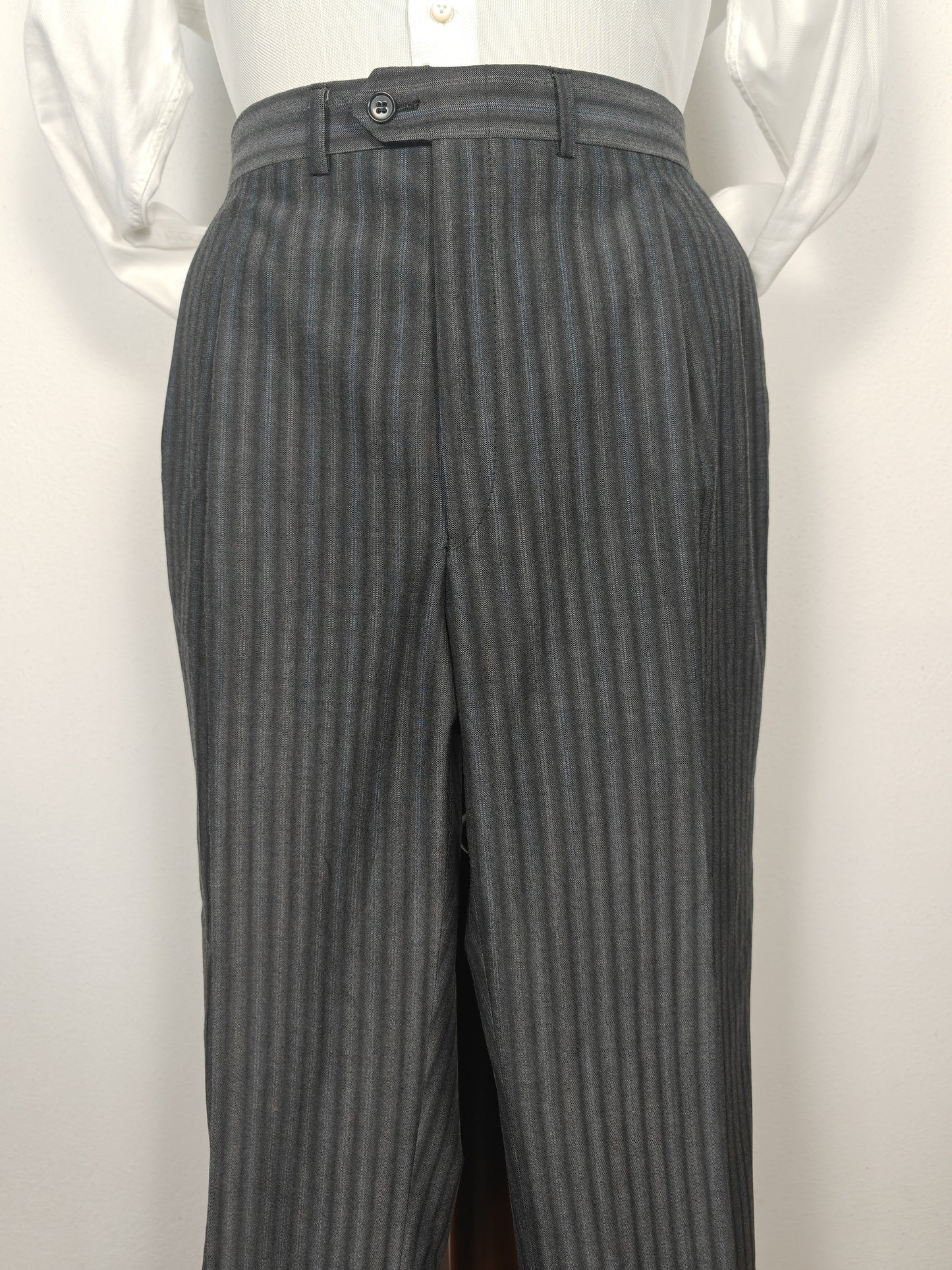 Completo anni '70/'80 tessuto Marzotto grigio a righe fresco lana - tg. 54/56