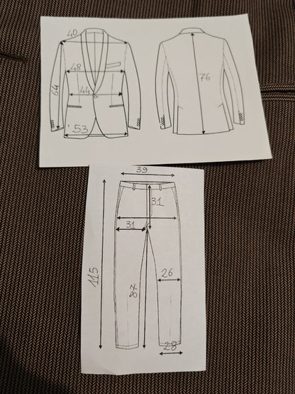 Completo 3 pezzi svasato anni '70 marrone spigato - tg. 44