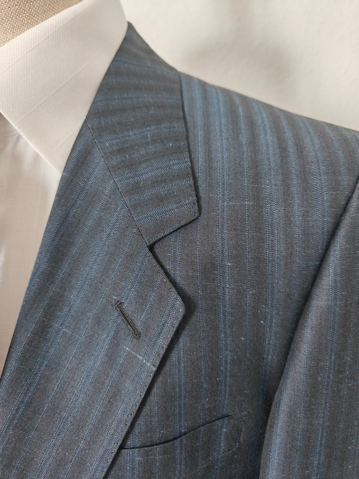 Completo anni '80 blu in pura seta shantung Marzotto - tg. 50