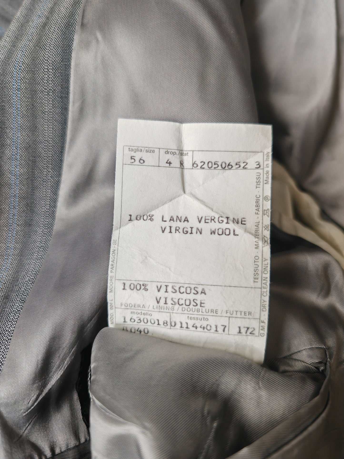 Completo anni '70/'80 tessuto Marzotto grigio a righe fresco lana - tg. 54/56